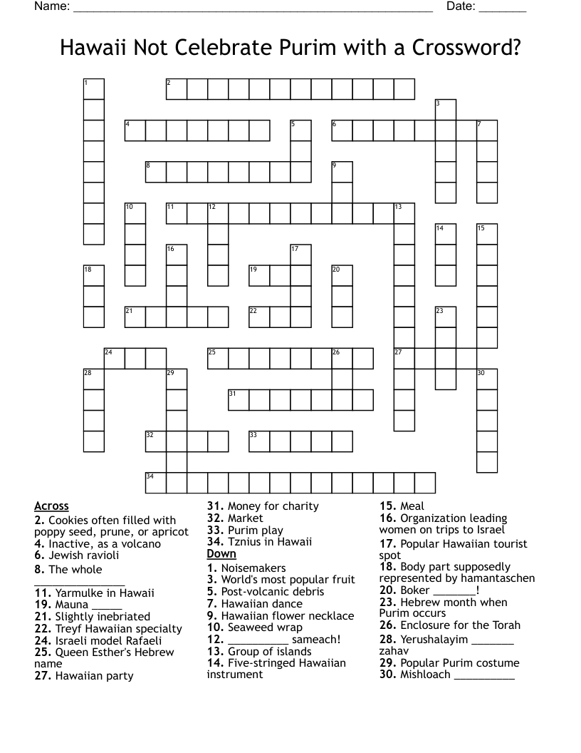 Hawaii Not Celebrate Purim with a Crossword?
