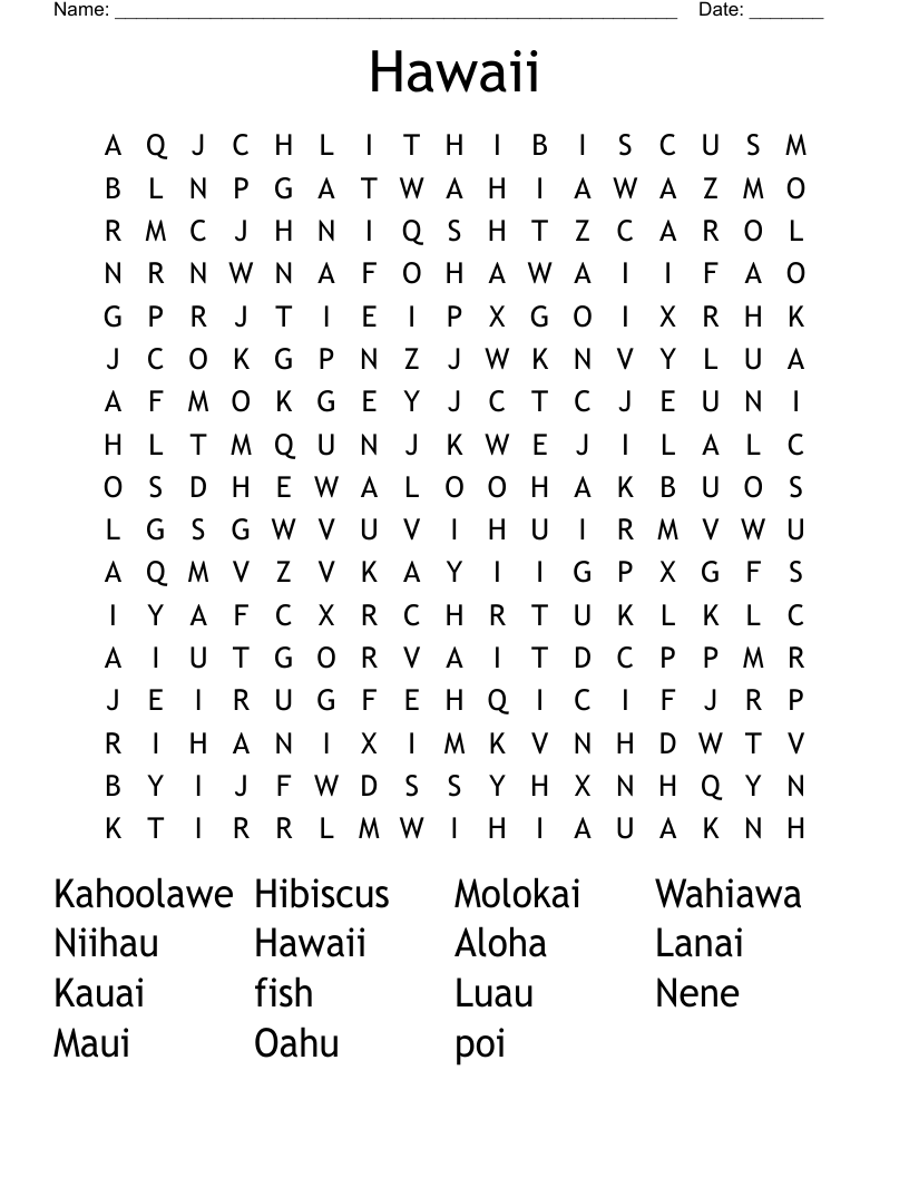 Hawaii  Word Search