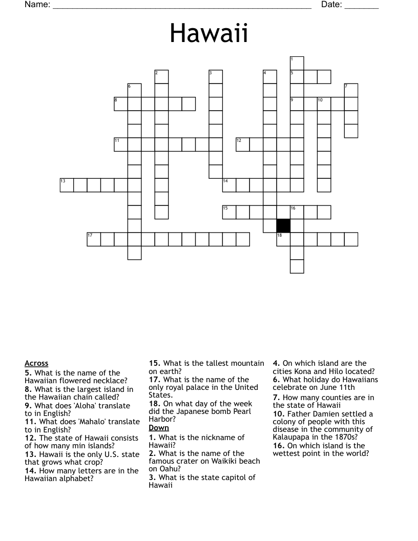 Hawaii  Crossword
