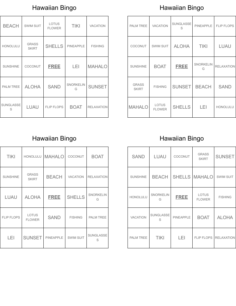 Hawaiian Bingo