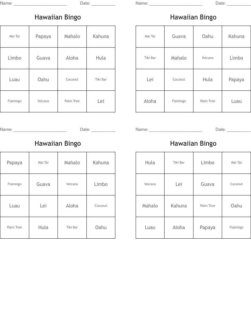 Hawaiian Bingo