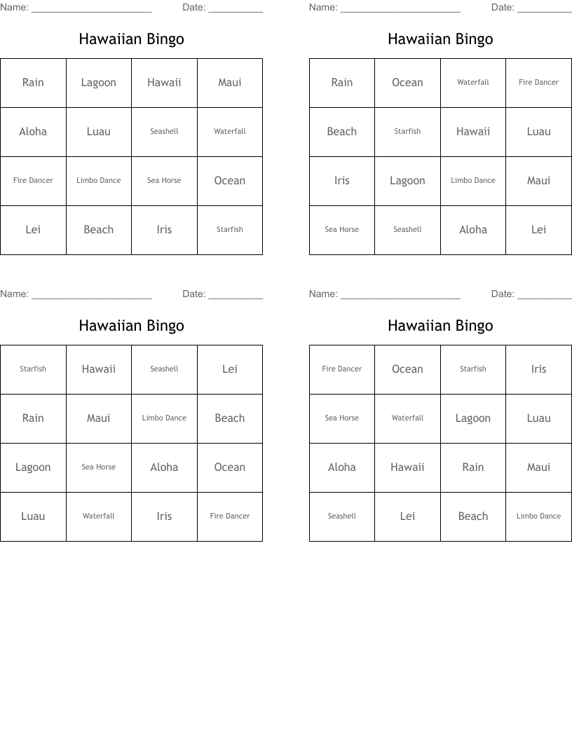 Hawaiian Bingo