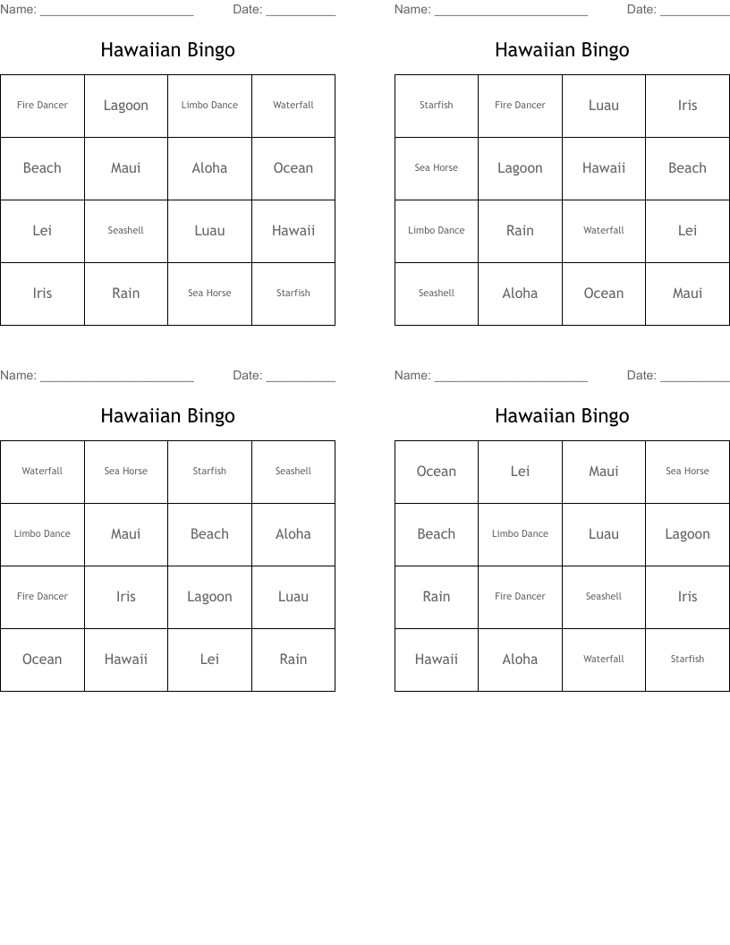 Hawaiian Bingo