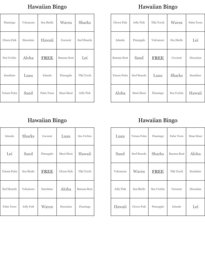 Hawaiian Bingo