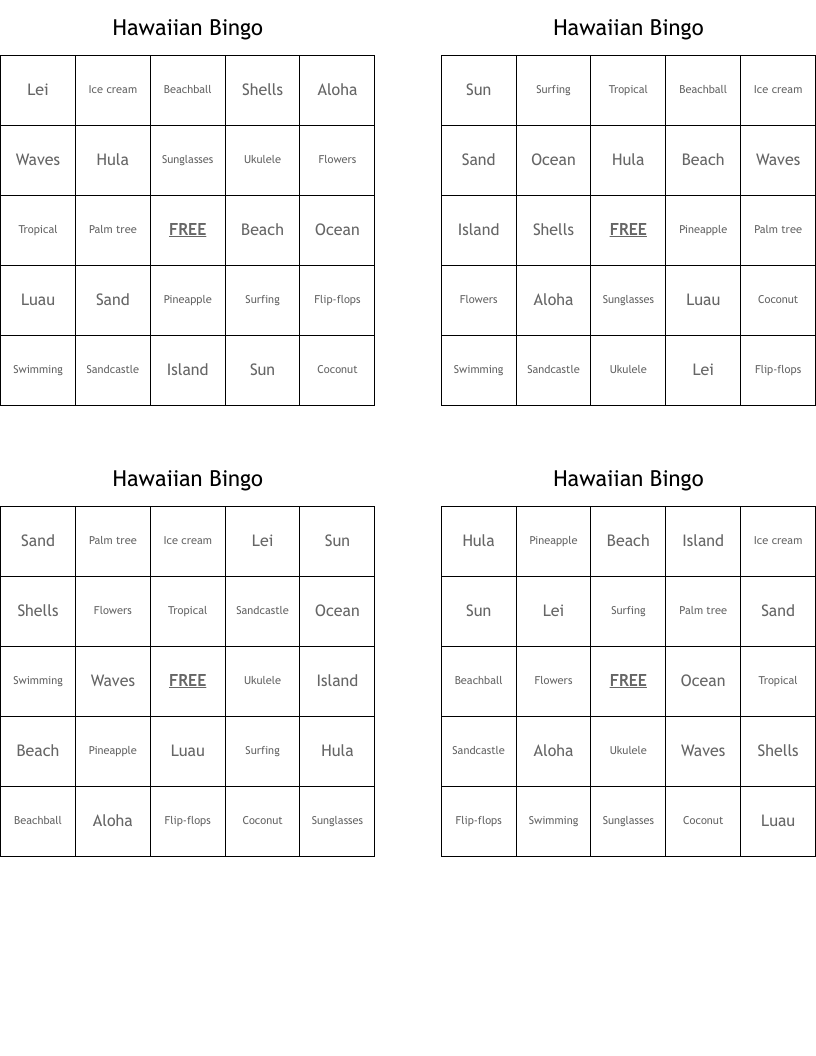 Hawaiian Bingo
