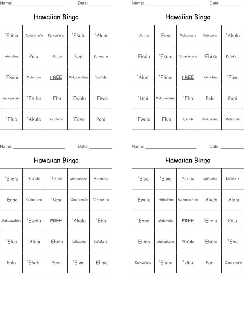 Hawaiian Bingo