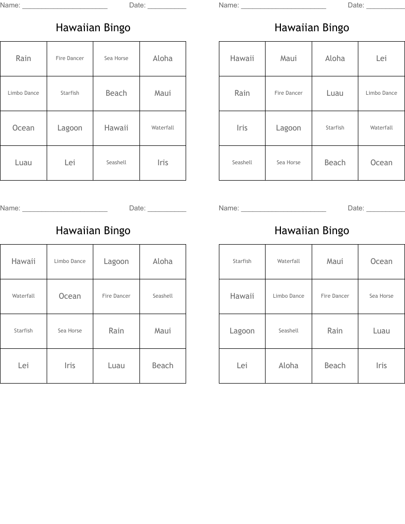 Hawaiian Bingo 
