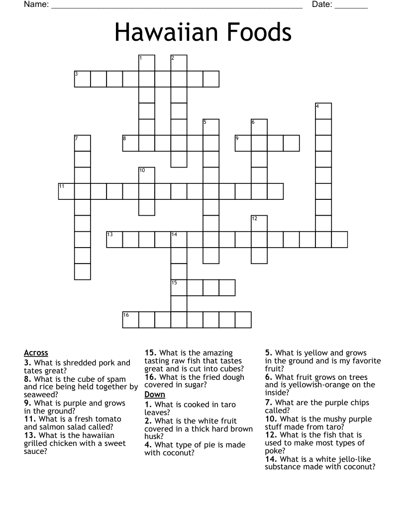 Hawaiian Foods Crossword
