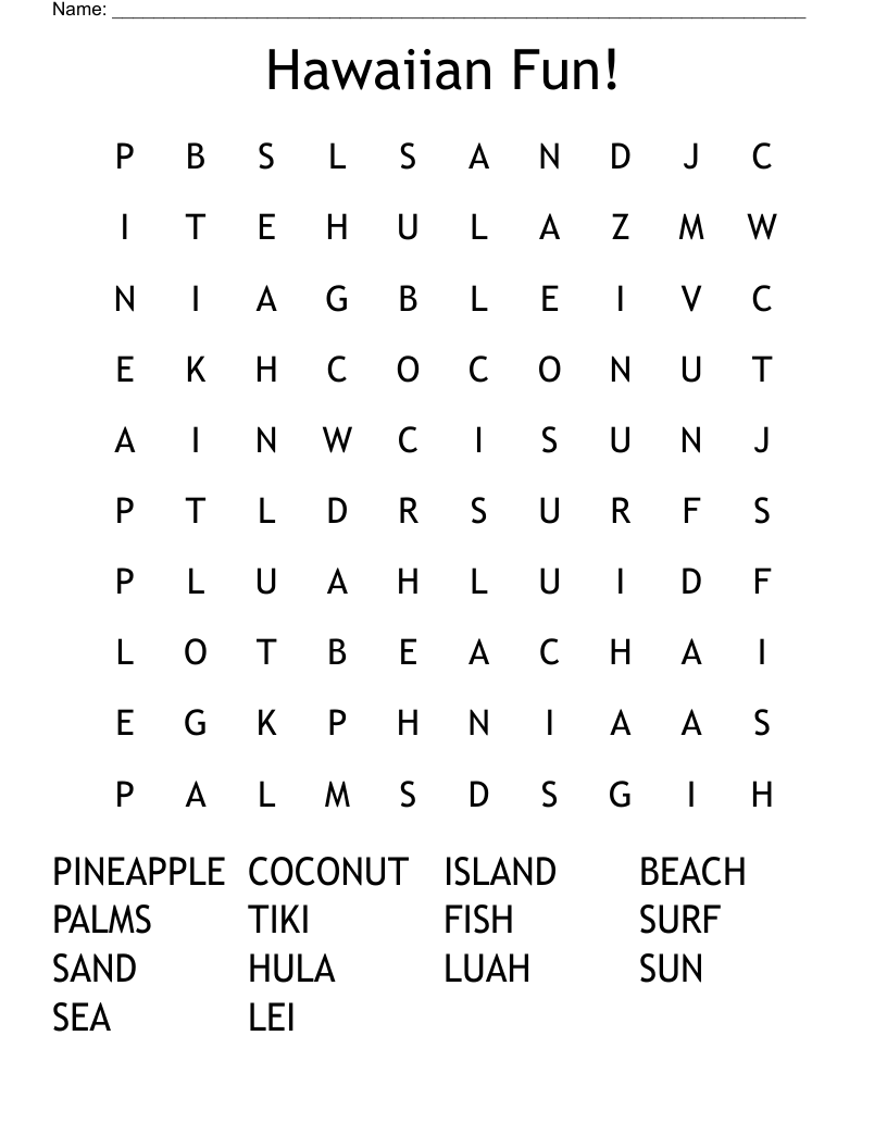 Hawaiian Fun! Word Search