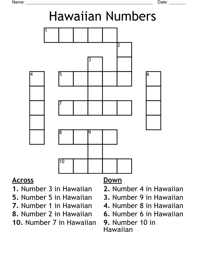 Hawaiian Numbers Crossword