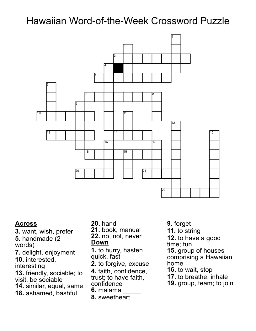 Hawaiian Word-of-the-Week Crossword Puzzle