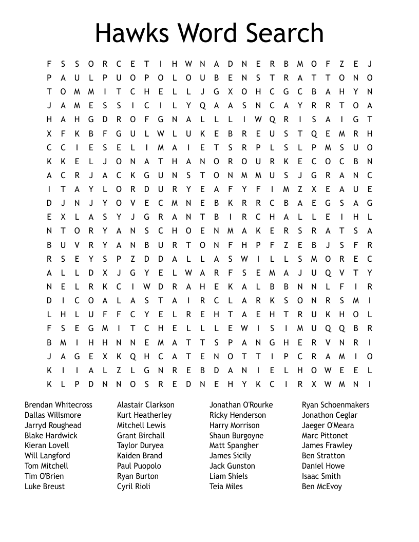 Hawks Word Search