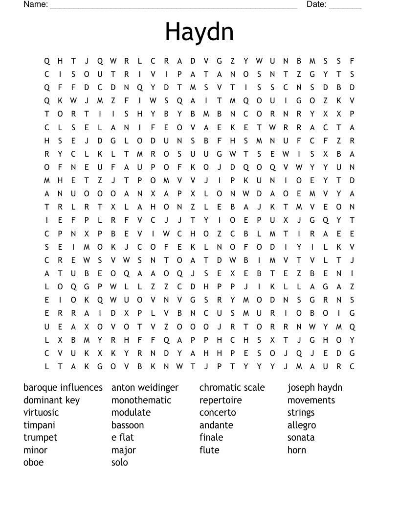 Haydn Word Search