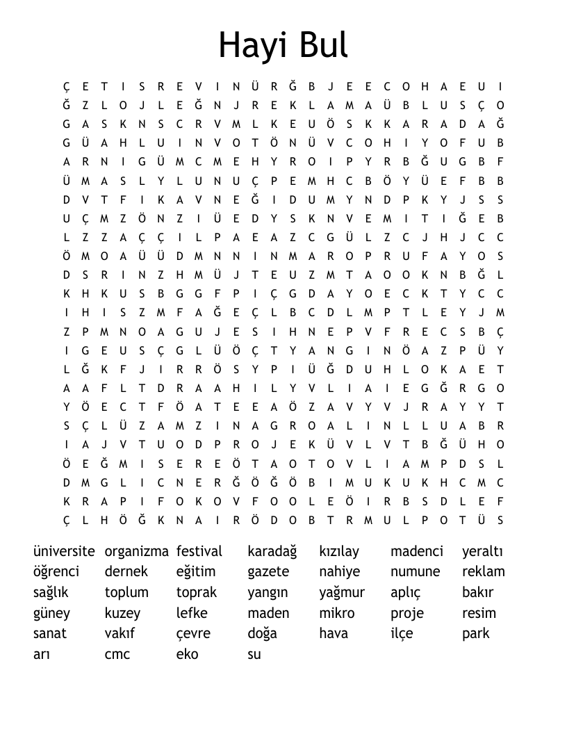 Hayi Bul Word Search