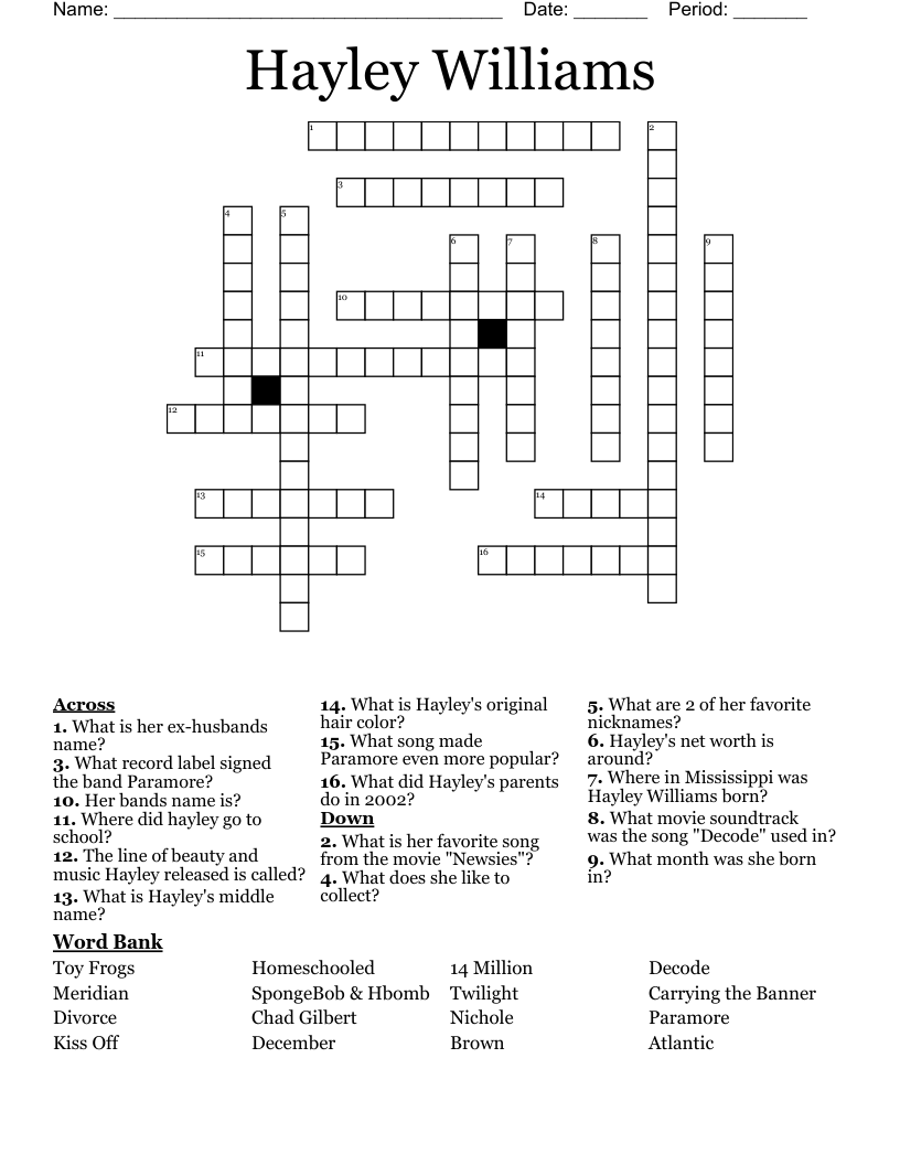 Hayley Williams Crossword