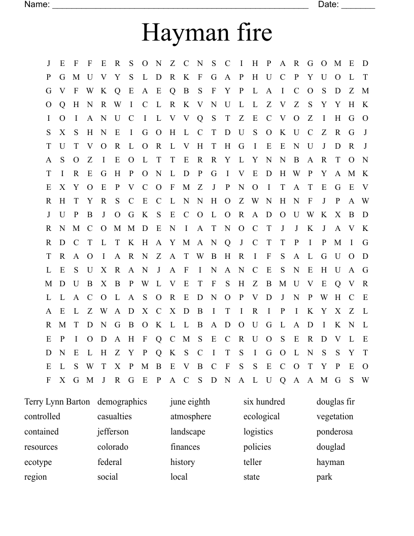 Hayman fire Word Search
