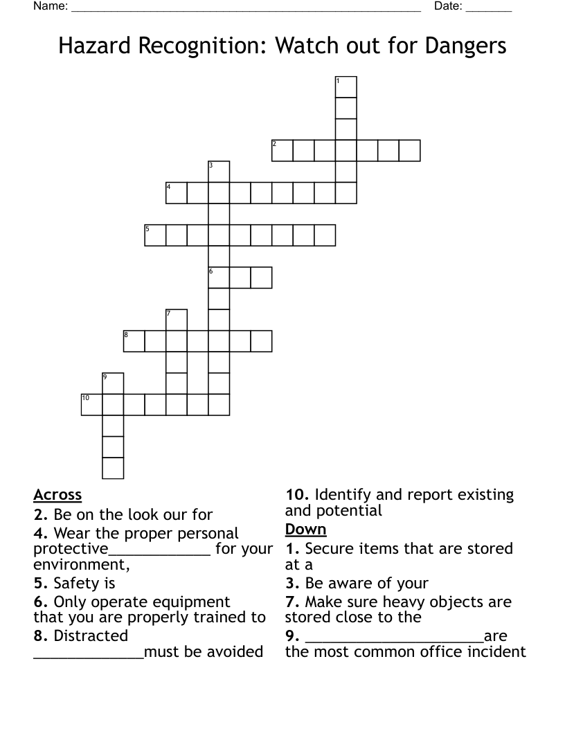Hazard Recognition: Watch out for Dangers Crossword
