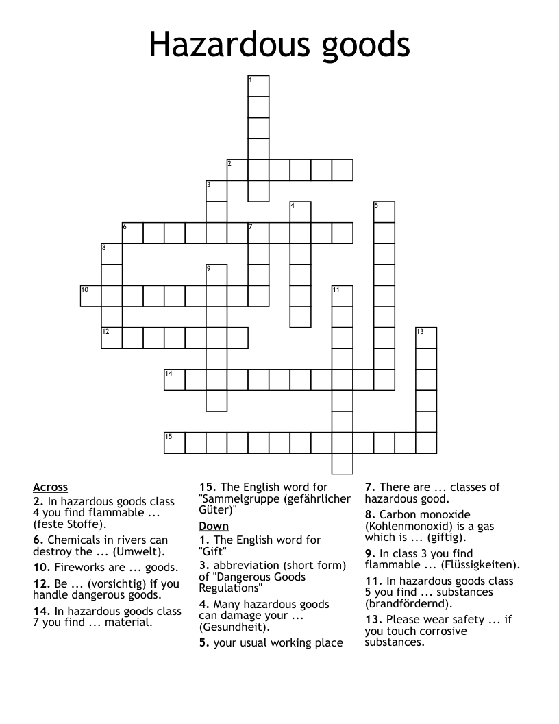 Hazardous goods Crossword