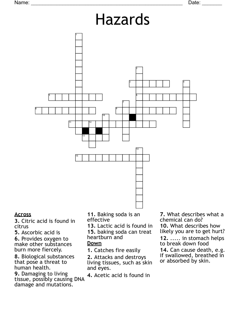 Hazards Crossword