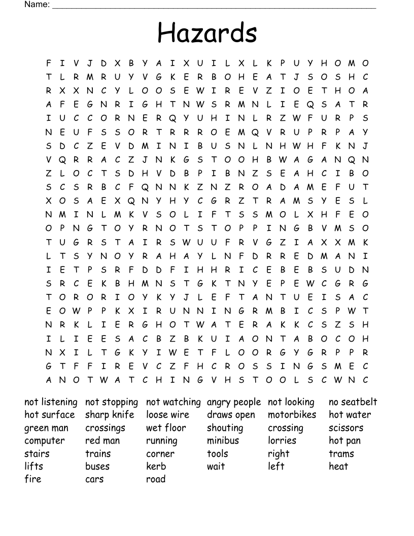 Hazards Word Search