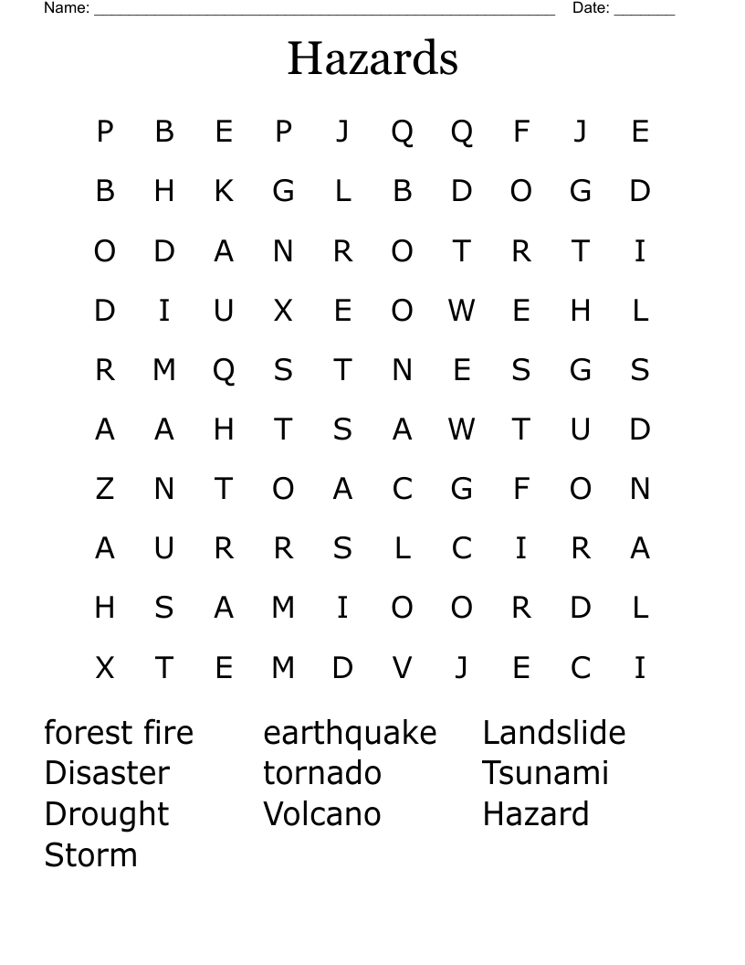Hazards Word Search