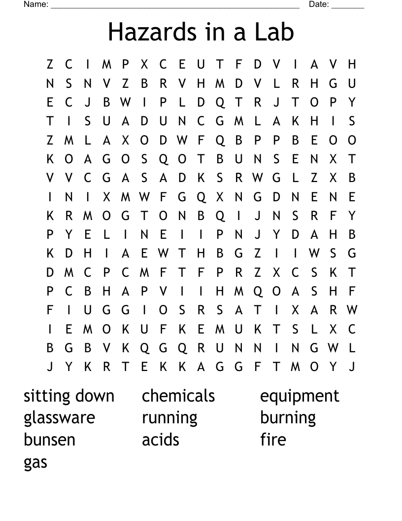 Hazards in a Lab Word Search