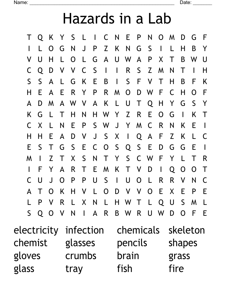Hazards in a Lab Word Search