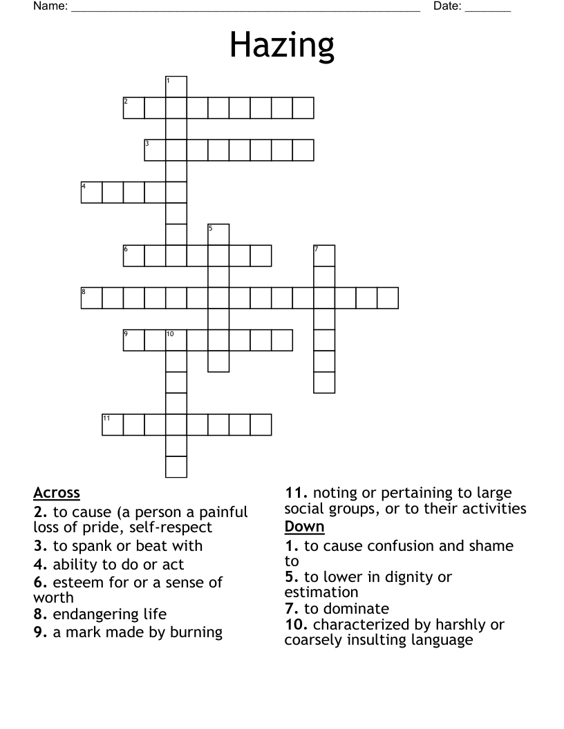 Hazing Crossword