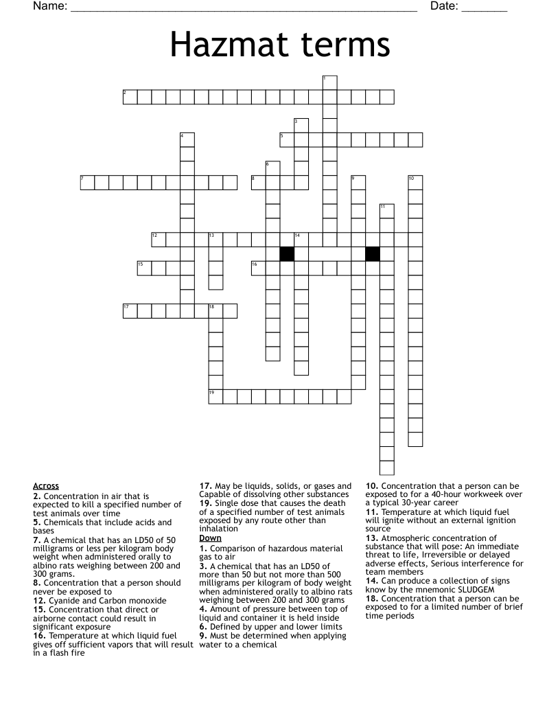 Hazmat terms Crossword