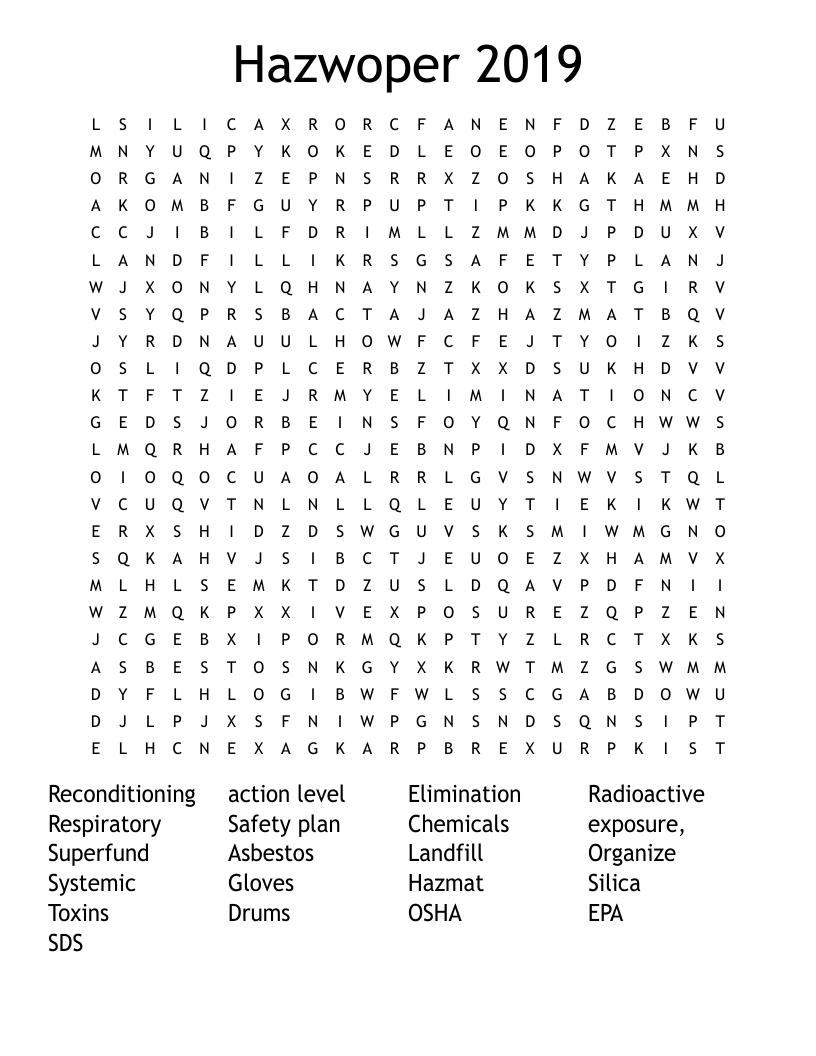 Hazwoper 2019 Word Search