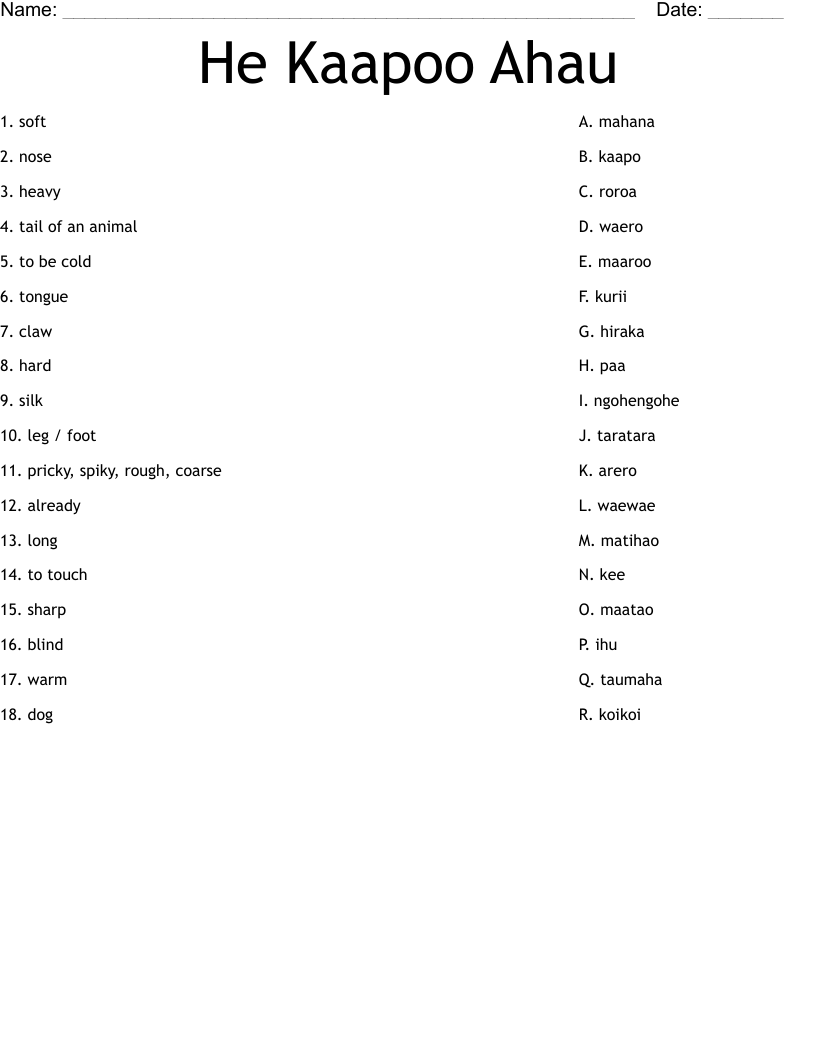 He Kaapoo Ahau Worksheet