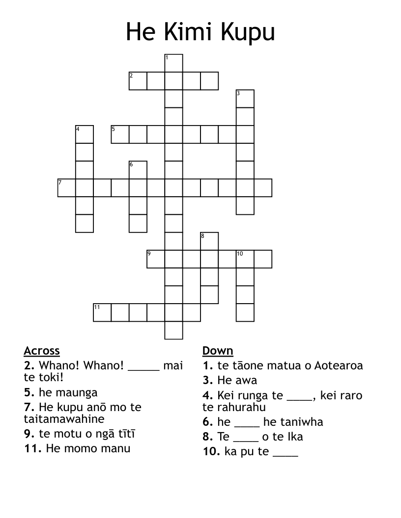 He Kimi Kupu Crossword
