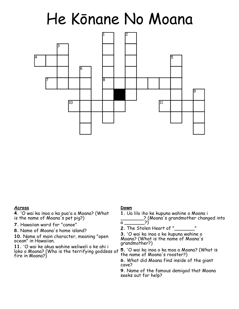 He Kōnane No Moana Crossword