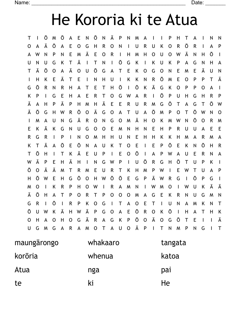 He Kororia ki te Atua Word Search