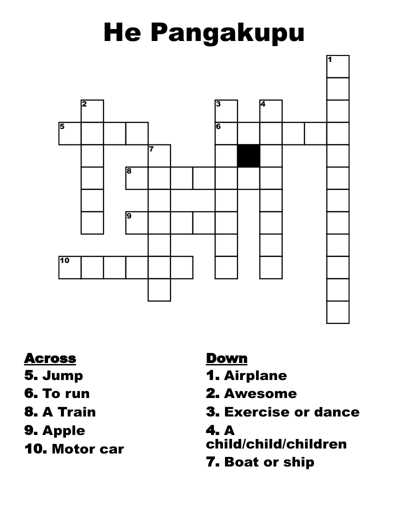 He Pangakupu Crossword