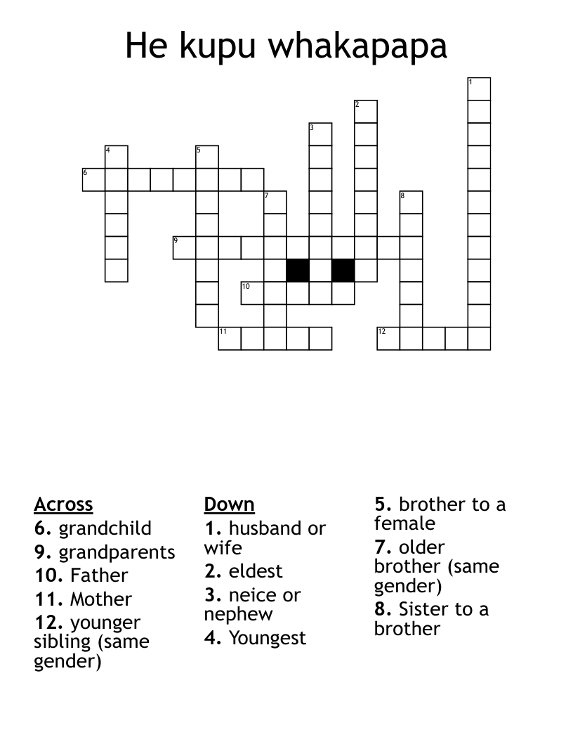 He kupu whakapapa Crossword
