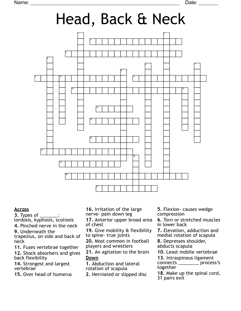 Head, Back & Neck Crossword