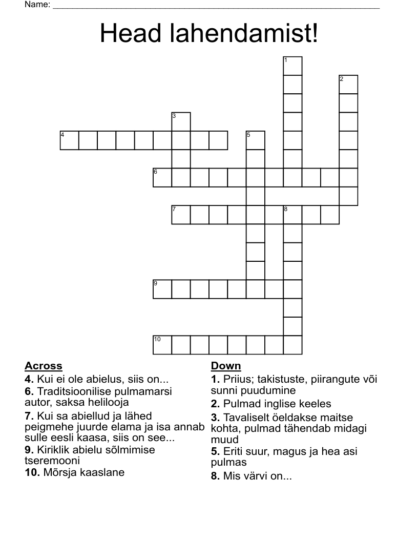 Head lahendamist! Crossword