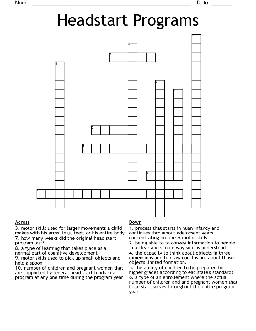 Headstart Programs Crossword