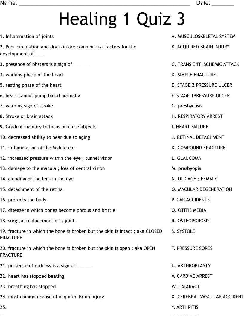 Healing 1 Quiz 3 Worksheet