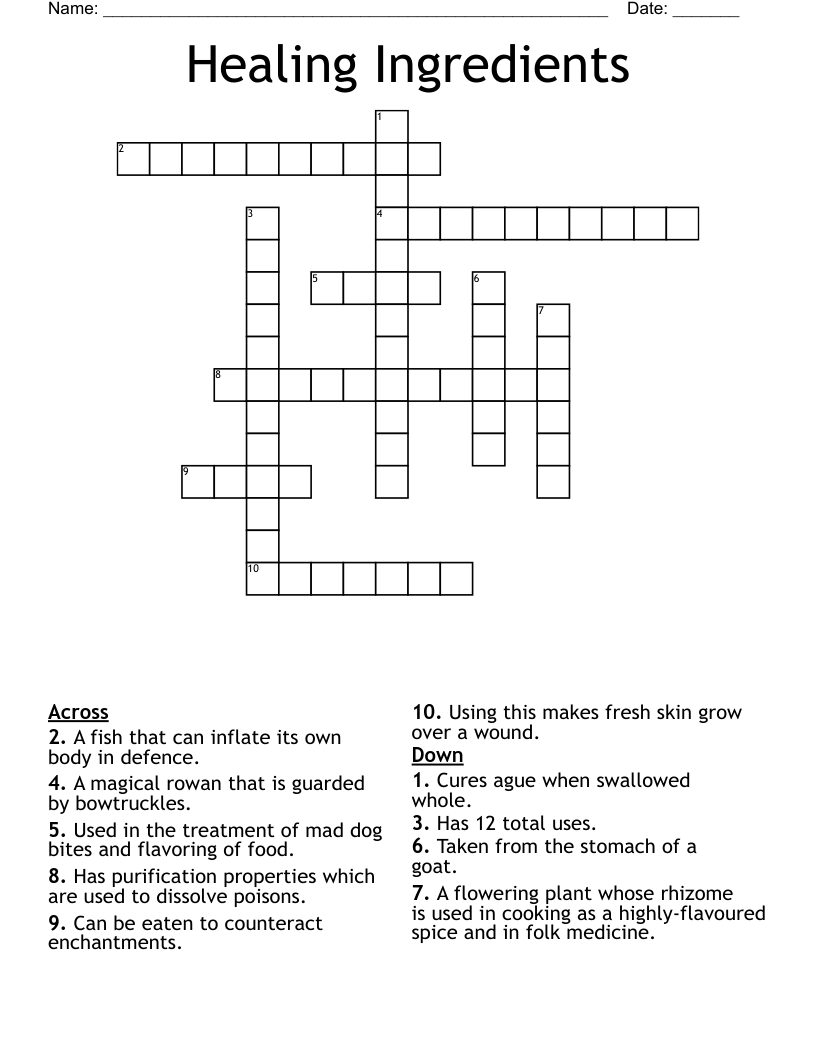 Healing Ingredients Crossword