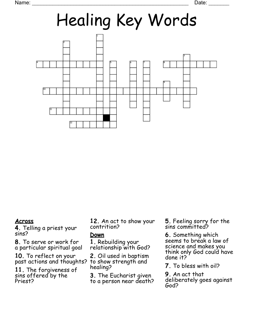Healing Key Words Crossword