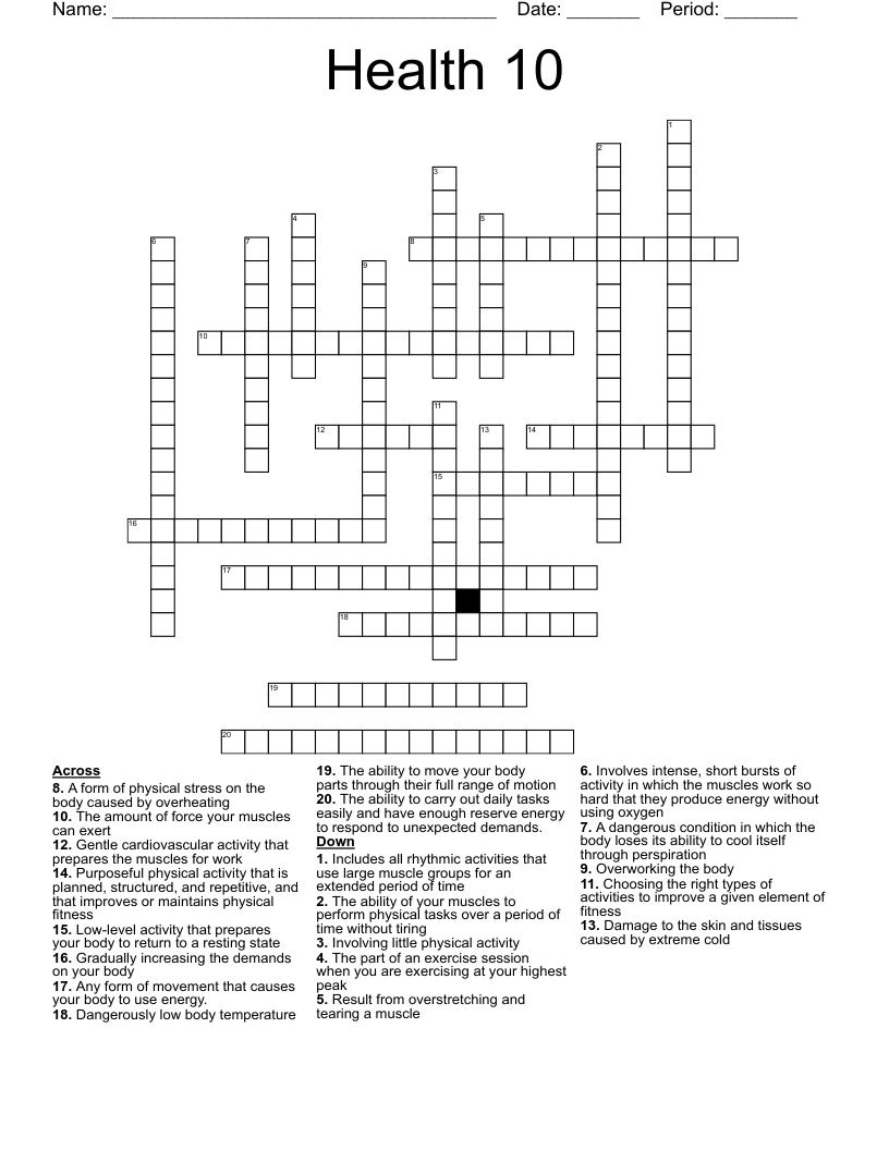 Health 10  Crossword