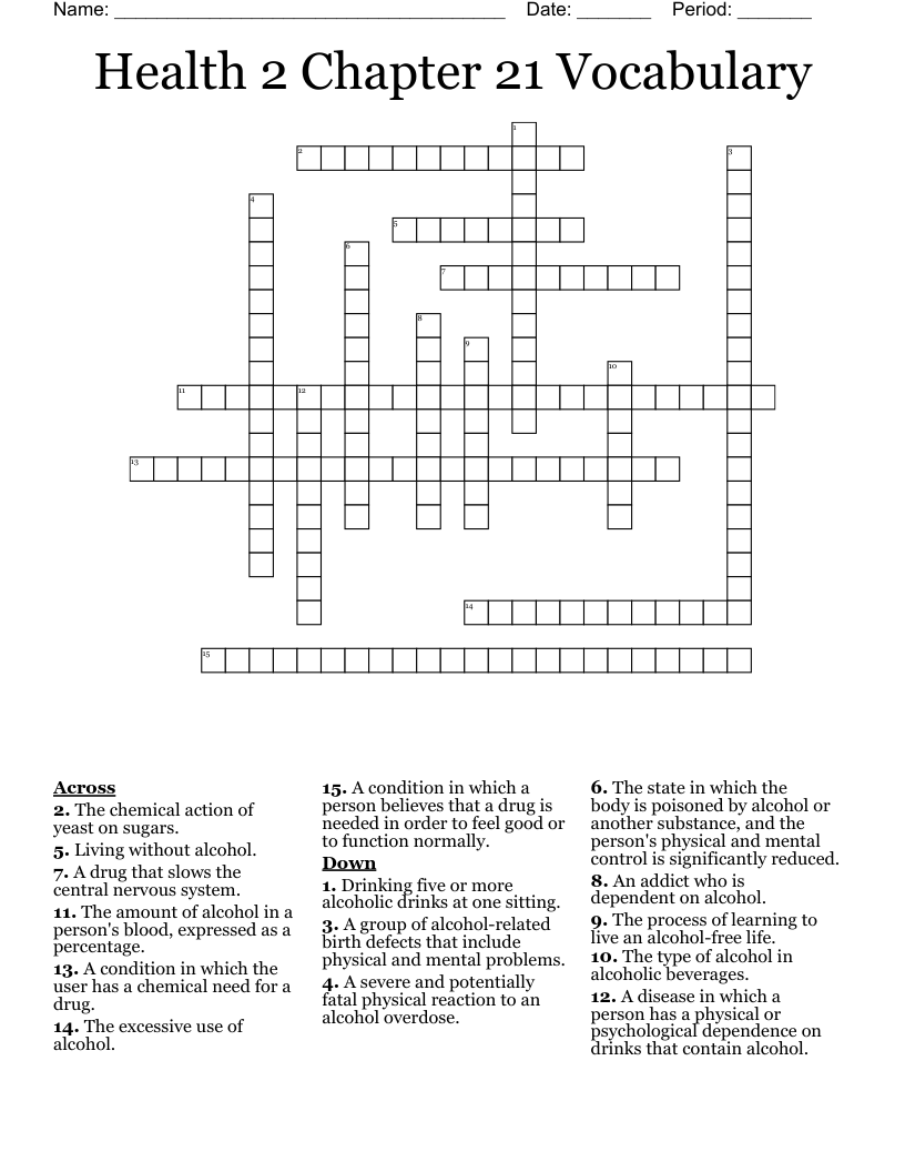 Health 2 Chapter 21 Vocabulary Crossword