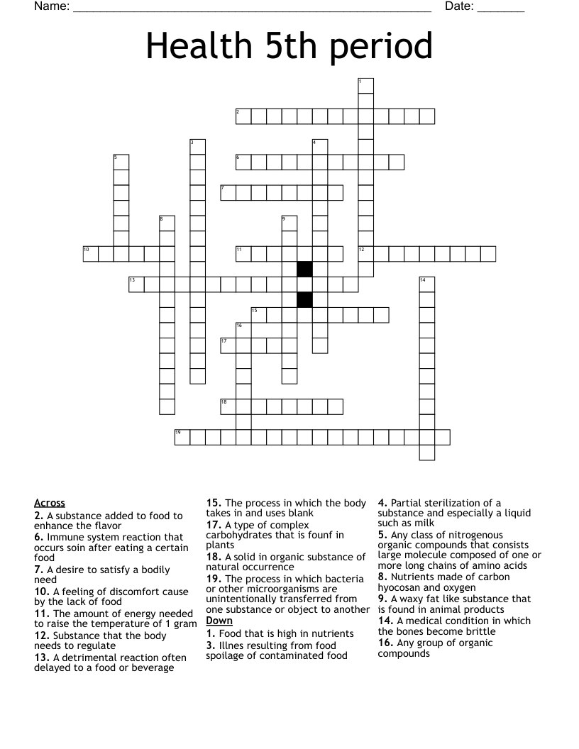 Health 5th period  Crossword