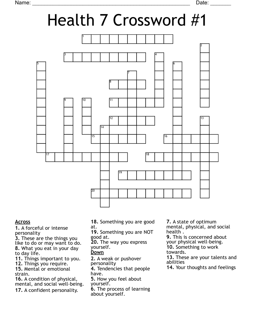 Health 7 Crossword #1