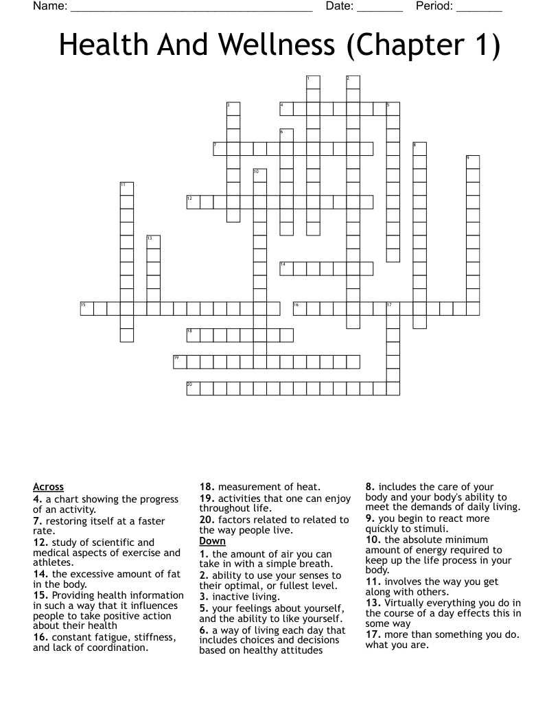Health And Wellness (Chapter 1) Crossword