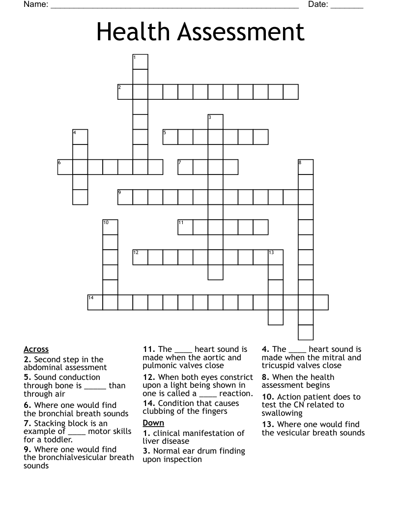 Health Assessment Crossword