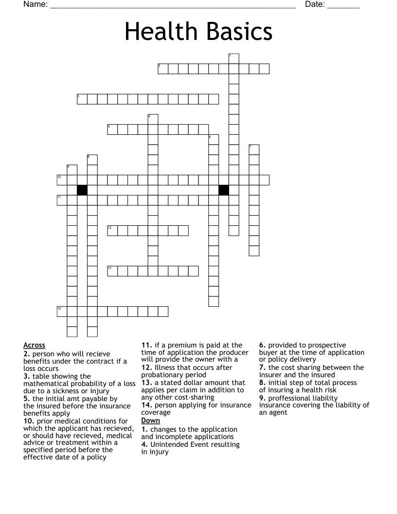 Health Basics Crossword
