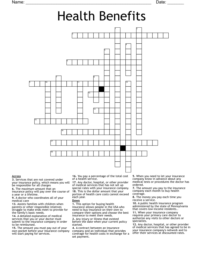 Health Benefits Crossword